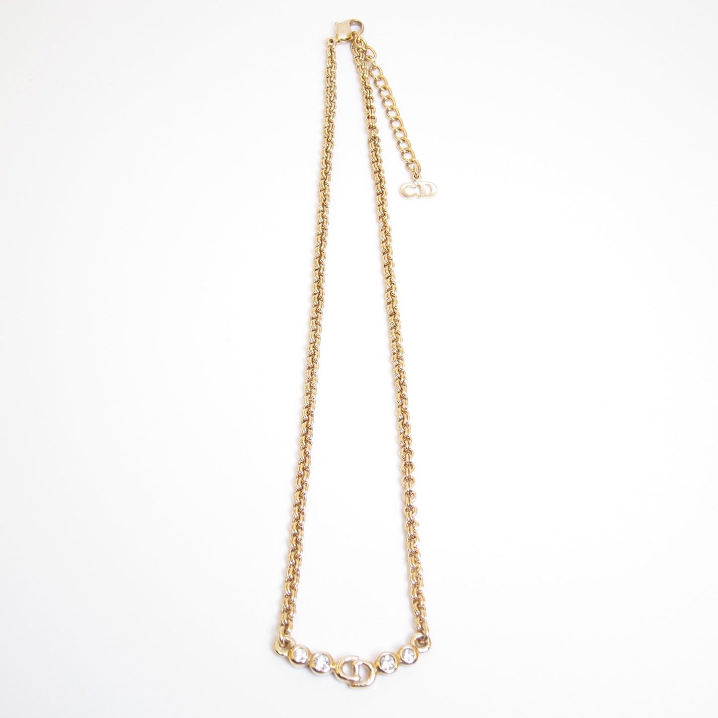 Christian Dior Vintage CD Logo and Rhinestone Golden Necklace