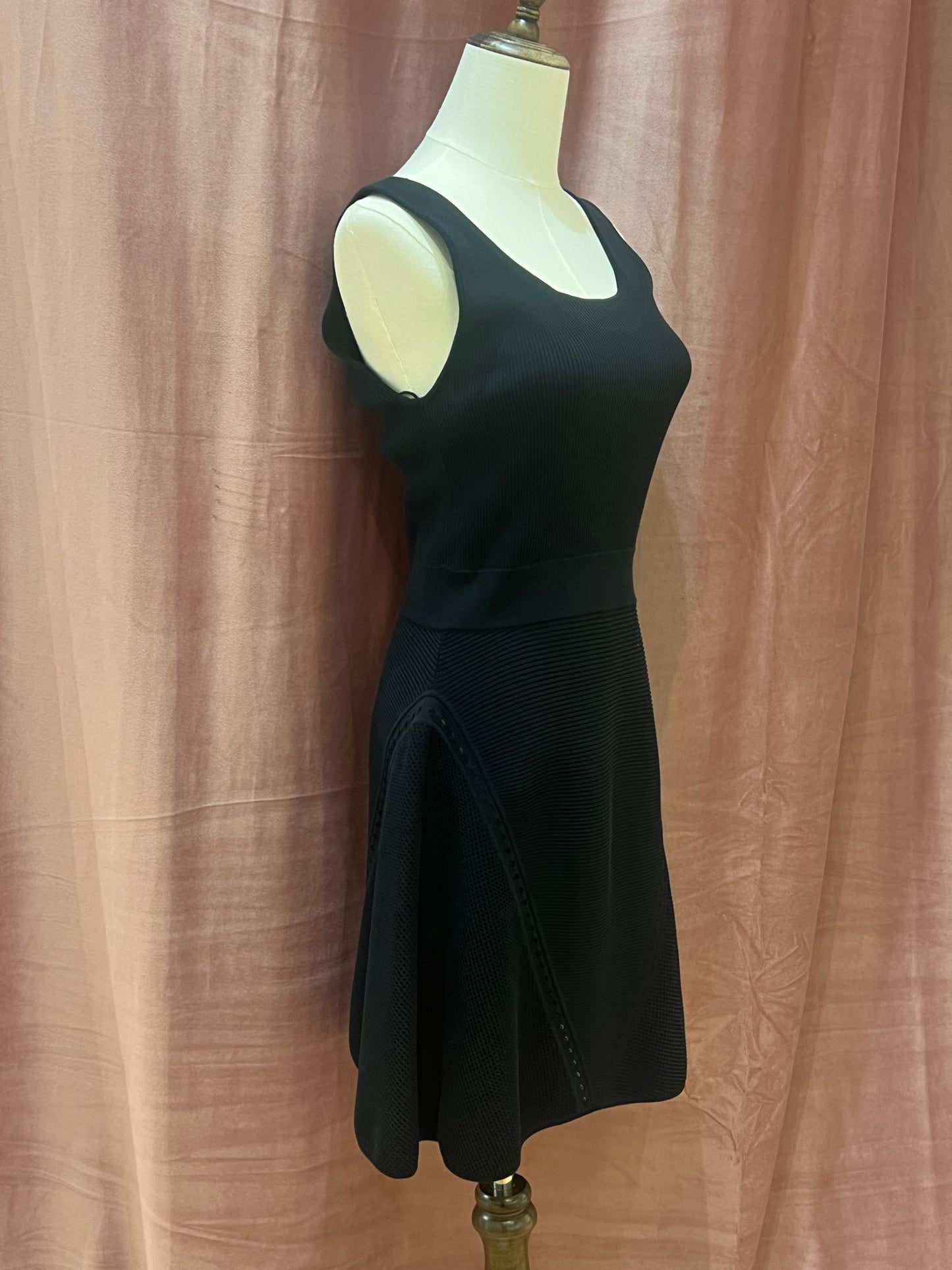 Chanel Vintage Black Sleeveless Knit Structured Flared Dress