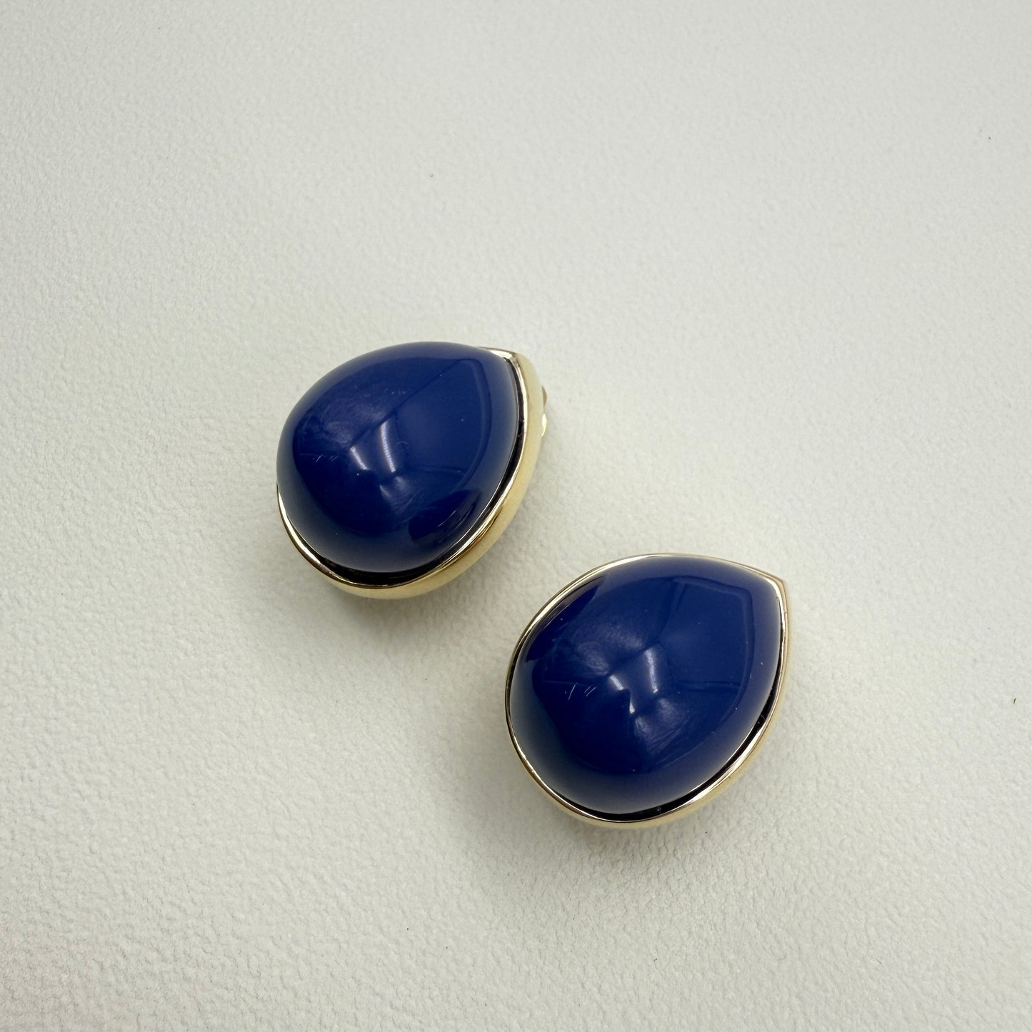 Givenchy Vintage Drop Shape Blue Color Stone Golden Clip-on Earrings