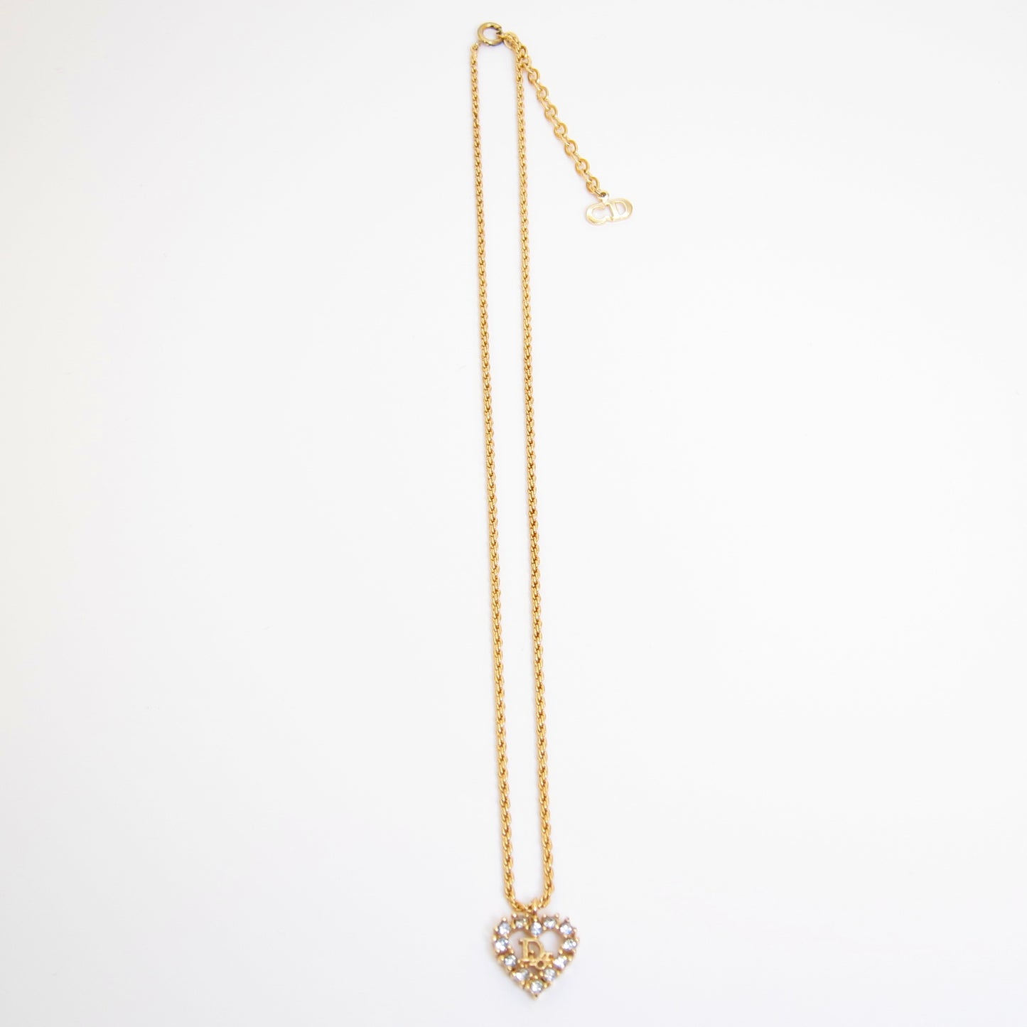 Christian Dior Vintage Dior Logo in Heart with Rhinestone Golden Necklace
