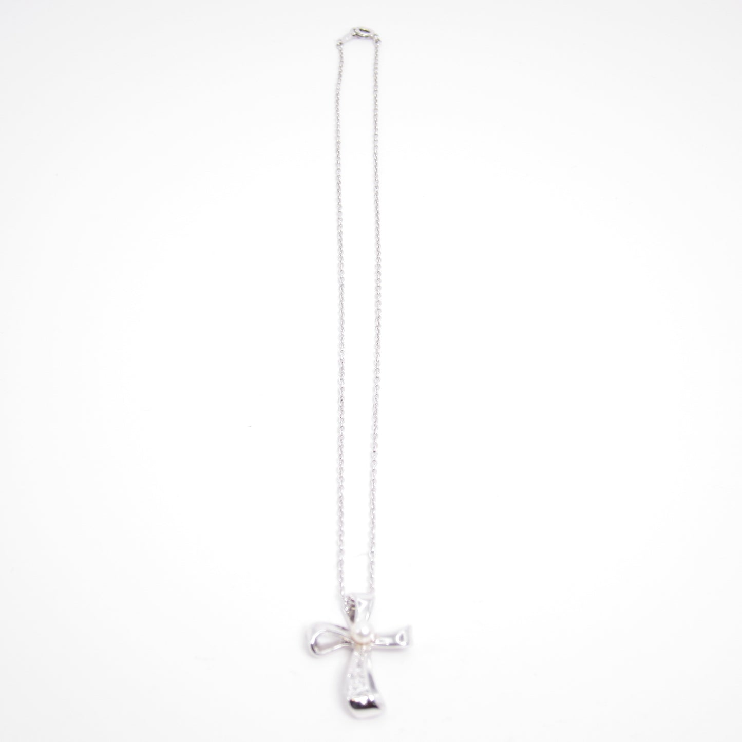 Mikimoto Vintage Logo Cross with Pearl Silver Necklace