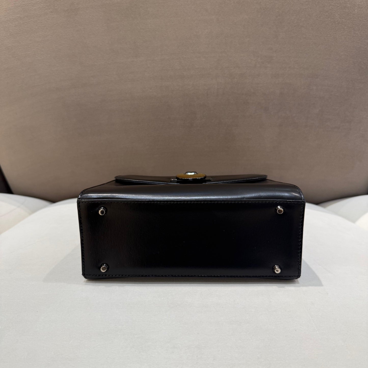 Givenchy Vintage Black Leather Curved Flap Top Handle Handbag