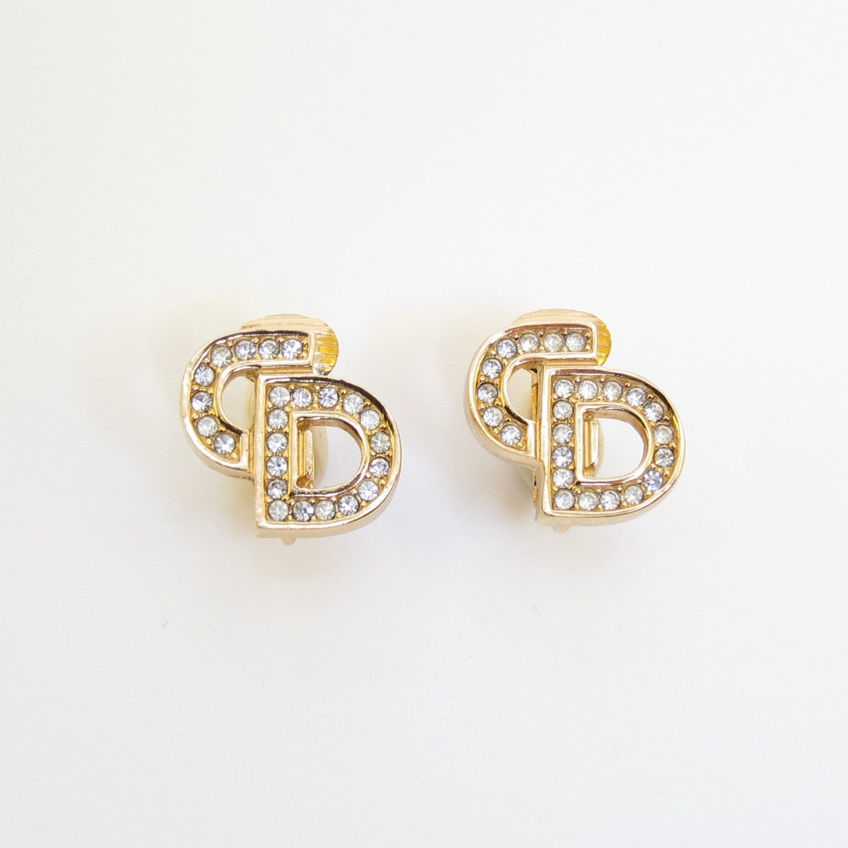 Christian Dior Vintage Pavé CD Logo Gold-Tone Clip-On Earrings