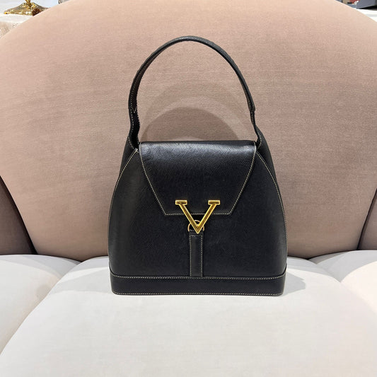 Valentino Vintage Black V Hardware Structured Handbag