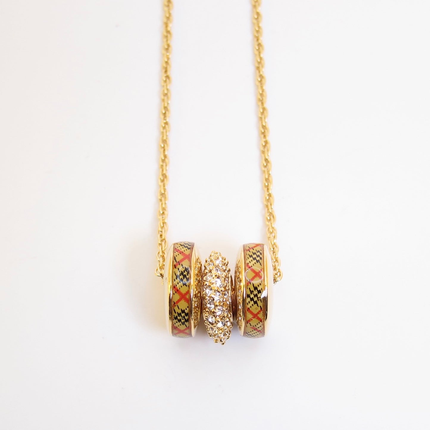 Burberry Vintage Check and Rhinestone Circle Golden Necklace