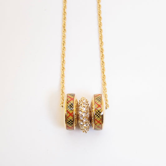 Burberry Vintage Check and Rhinestone Circle Golden Necklace