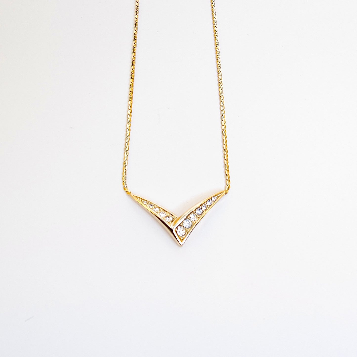 Christian Dior Vintage V-Shaped with Rhinestone Golden Necklace