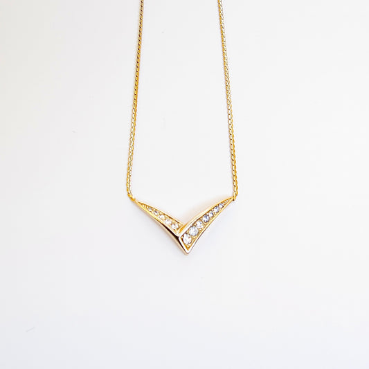 Christian Dior Vintage V-Shaped with Rhinestone Golden Necklace