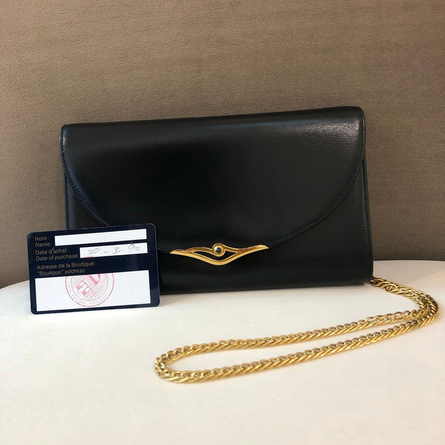 Cartier Vintage Sapphire Line Black Leather Shoulder Bag