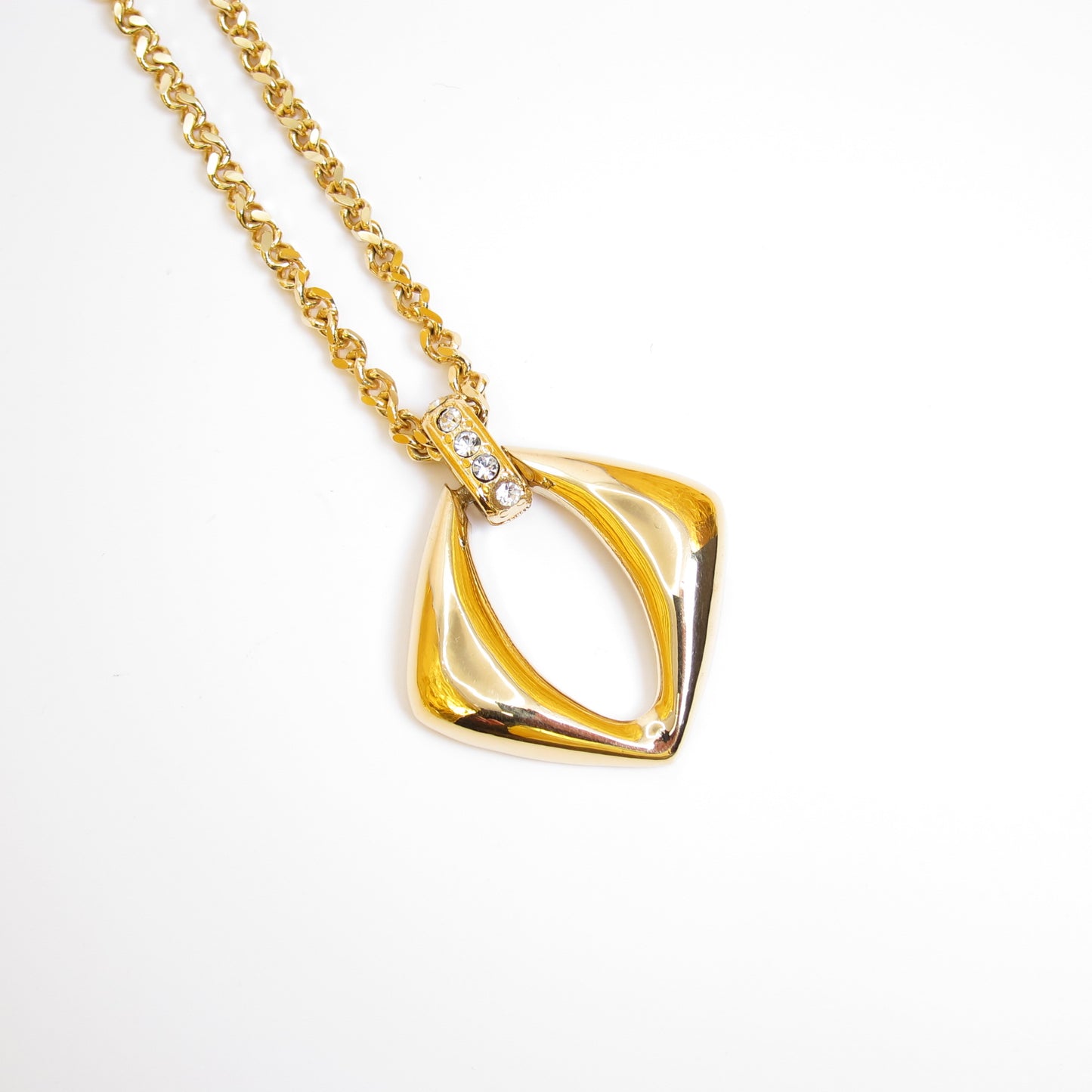 Yves Saint Laurent Vintage Rhombus and Rhinestone Pendant Golden Long Necklace