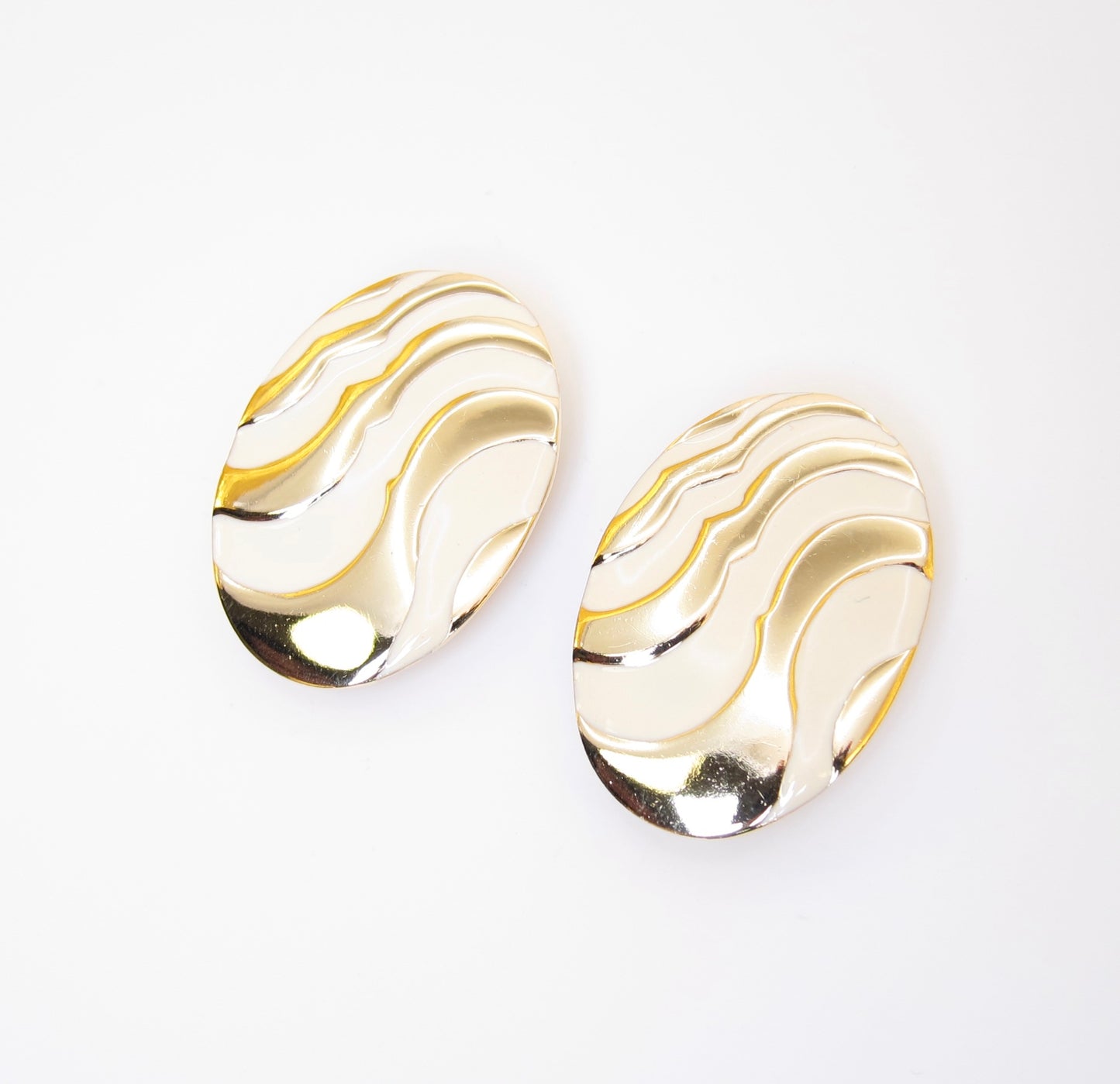 Givenchy Vintage Oval Shaped Ivory and Golden Clip-on Earrings