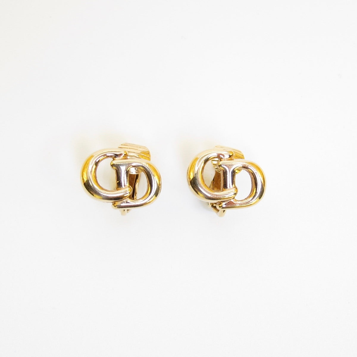 Christian Dior Vintage Mini Interlocking CD Logo Gold-Tone Clip-On Earrings