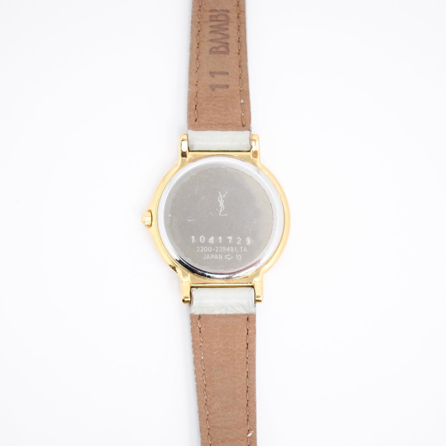 Yves Saint Laurent Vintage Round Champagne Face with Leather Strap Watch