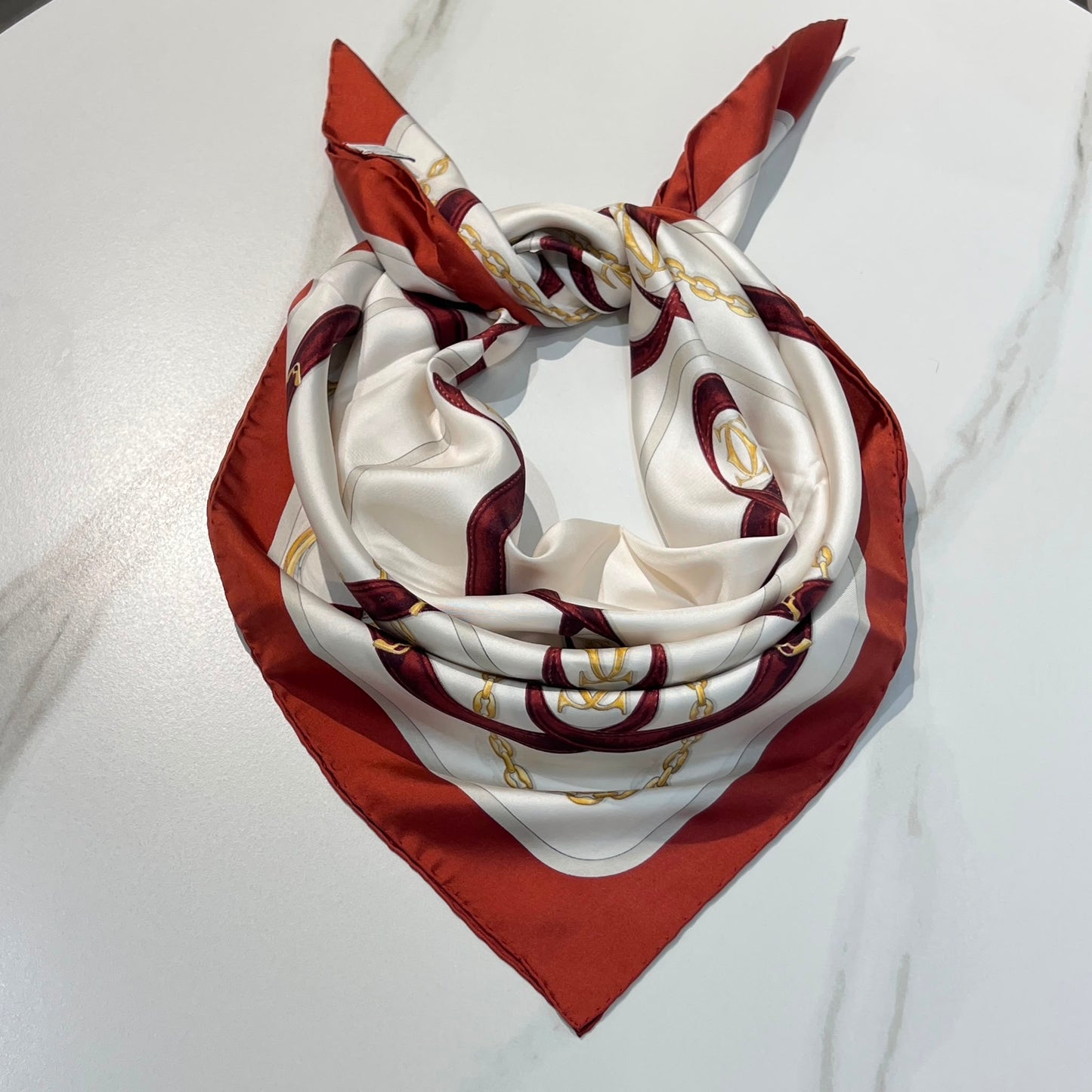 Cartier Vintage Must De Cartier Belt & Chain Motif Silk Square Scarf