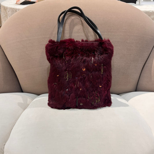 Givenchy Vintage Burgundy Fur Tote Handbag