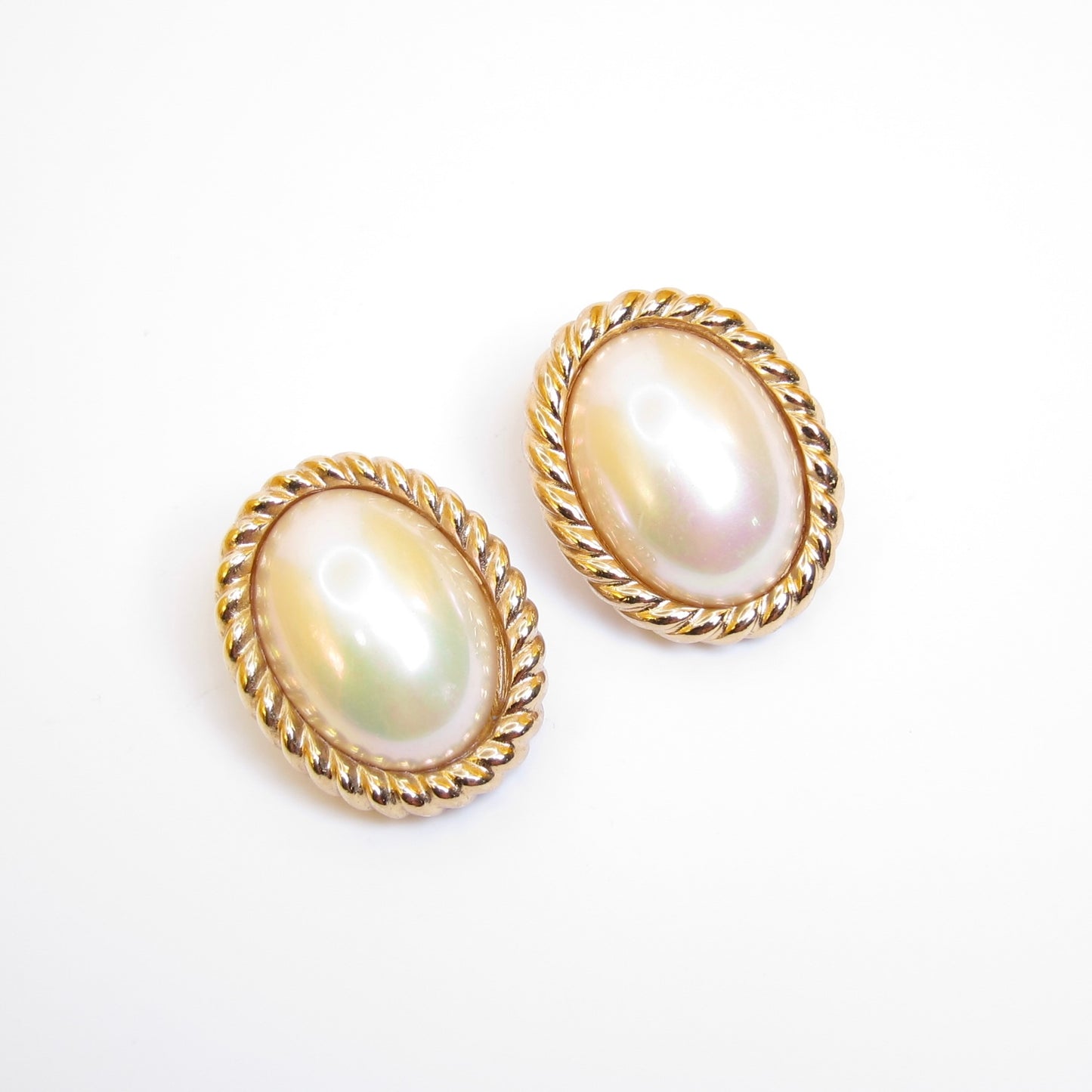 Christian Dior Vintage Oval Shaped Pearl Golden Clip-on Earrings