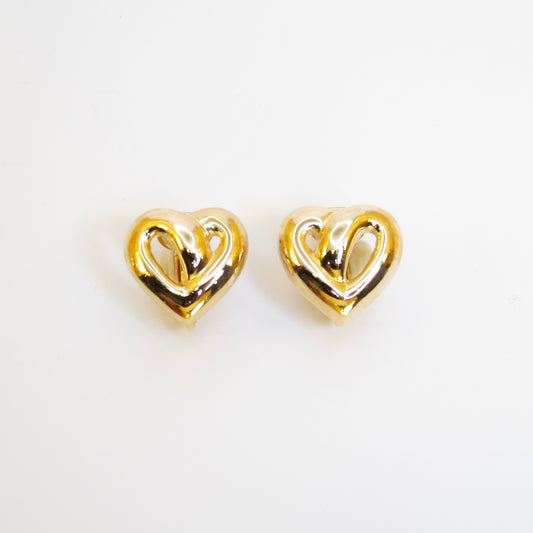 Christian Dior Vintage Heart-shaped Golden Clip-on Earrings