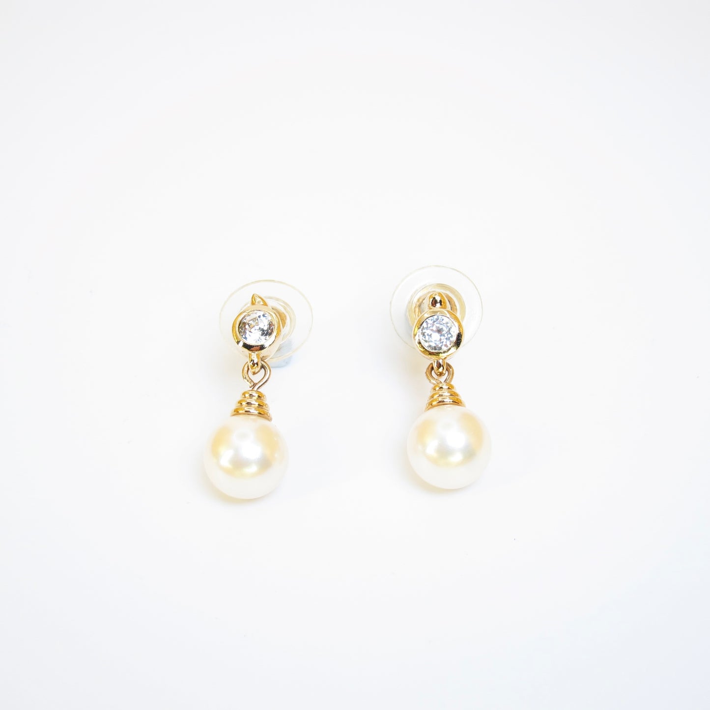 Christian Dior Vintage Pearl and Rhinestone Golden Earrings