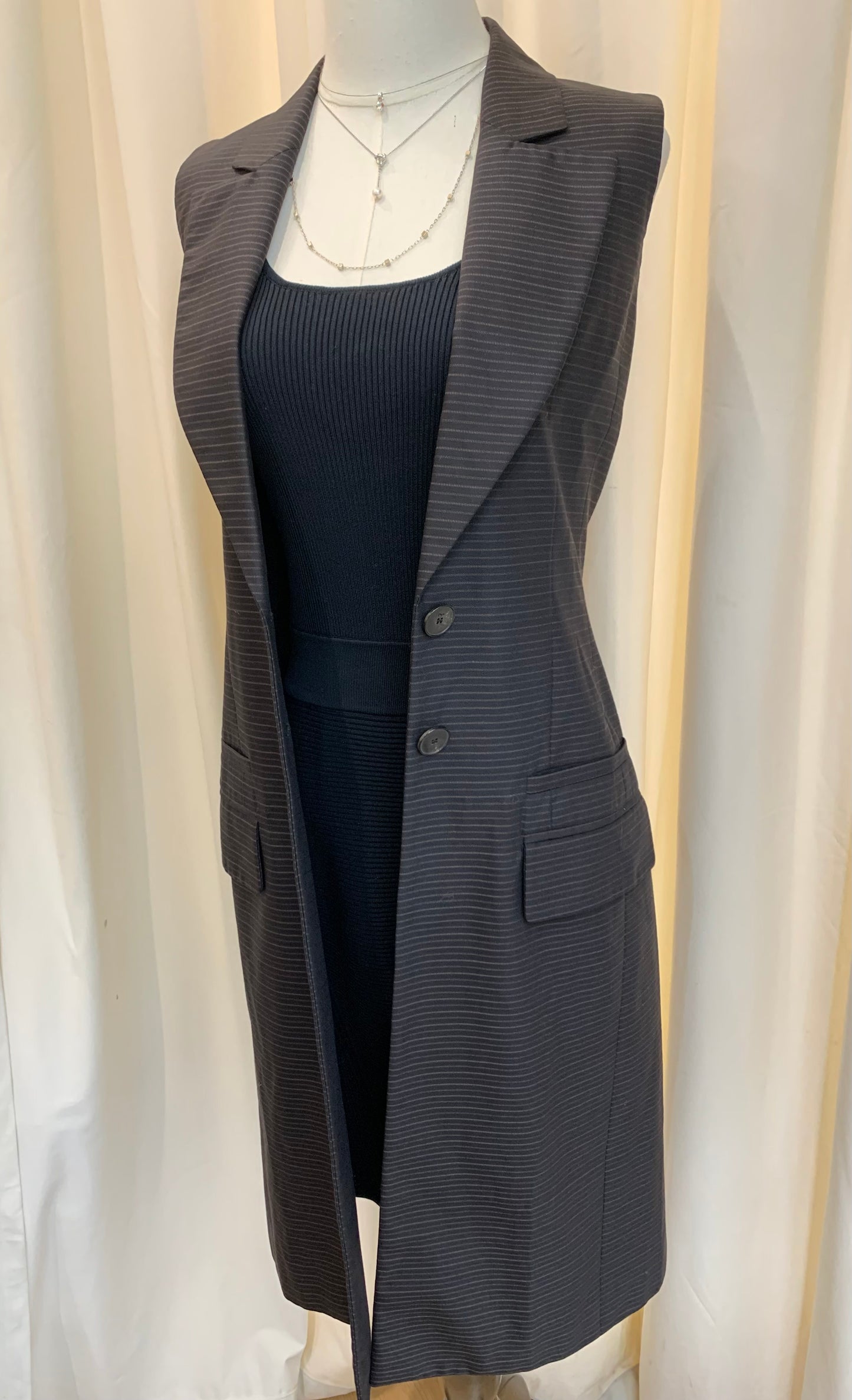 Christian Dior Paris Pinstripe Longline Sleeveless Tailored Vest