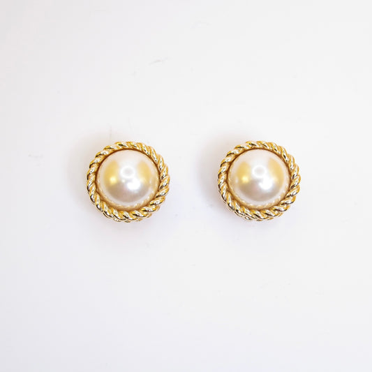 Christian Dior Vintage Pearl Golden Clip-on Earrings