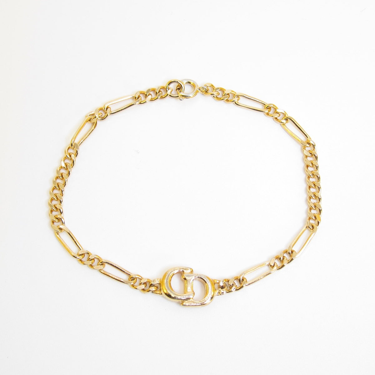 Christian Dior Vintage Oval CD Charm Gold-Tone Bracelet