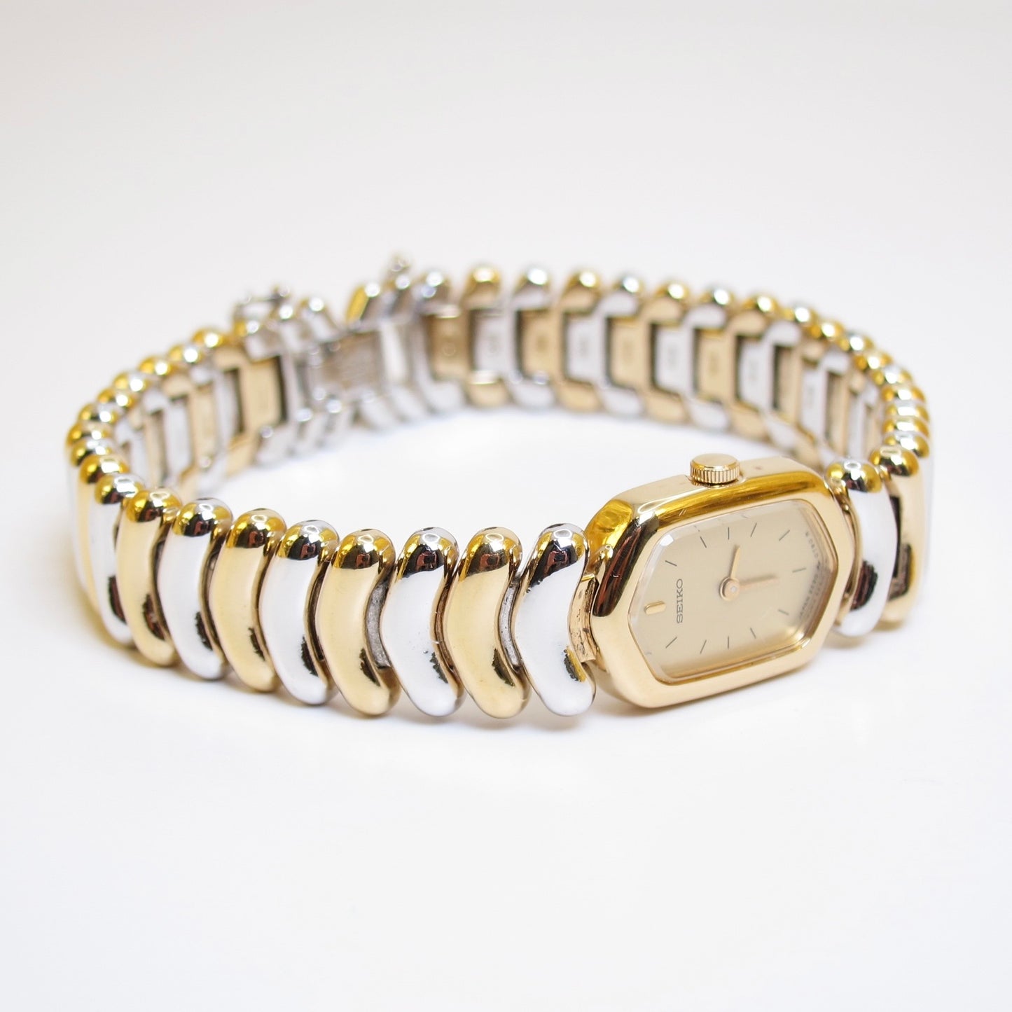Seiko Vintage Hexagon Two Tone Wavy Bracelet Watch