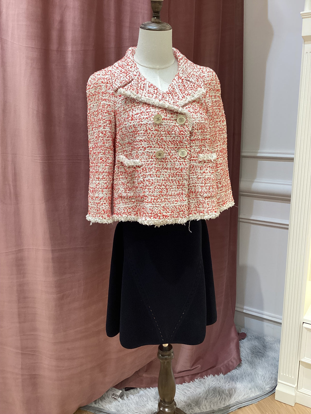 Chanel Vintage Unused Saint-Tropez Collection Red Pink Tweed Knit Jacket
