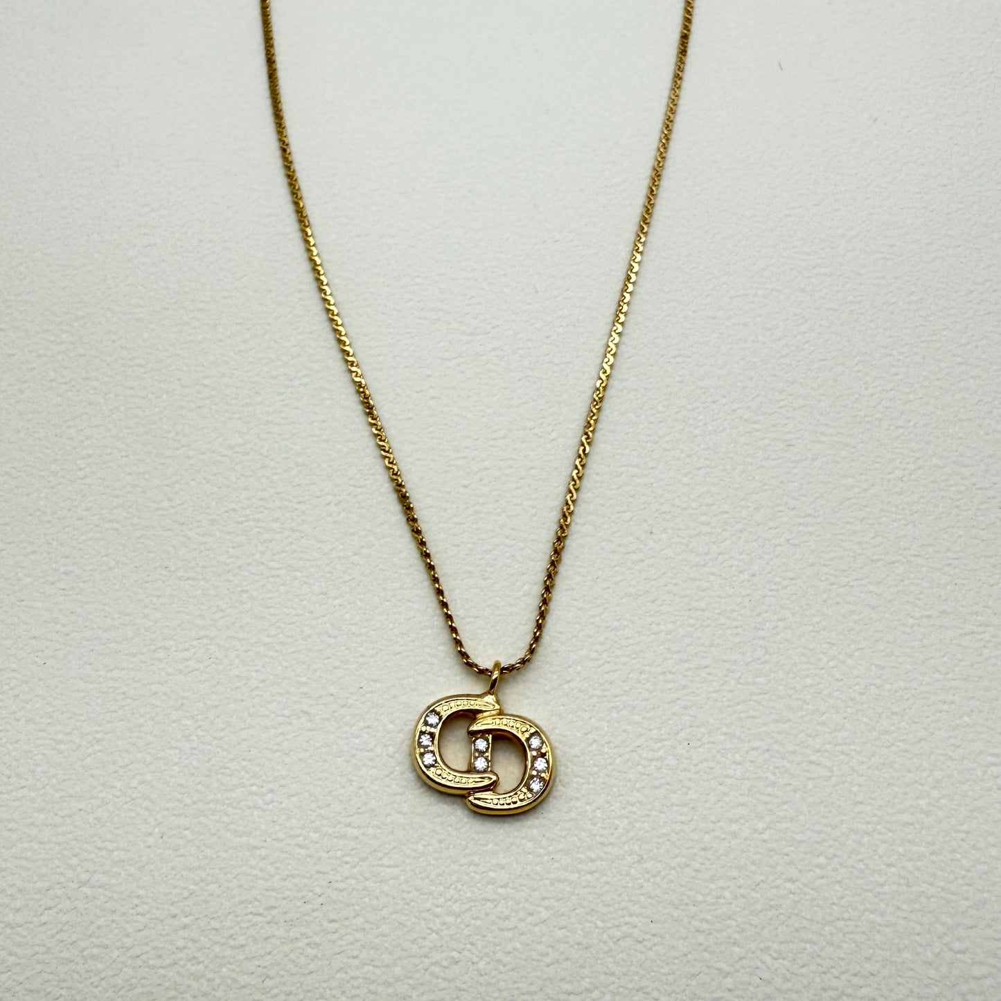Christian Dior Vintage CD Logo with Rhinestone Golden Necklace