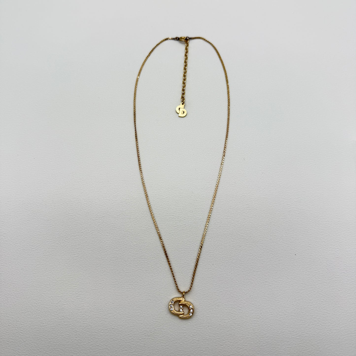 Christian Dior Vintage CD Logo with Rhinestone Golden Necklace