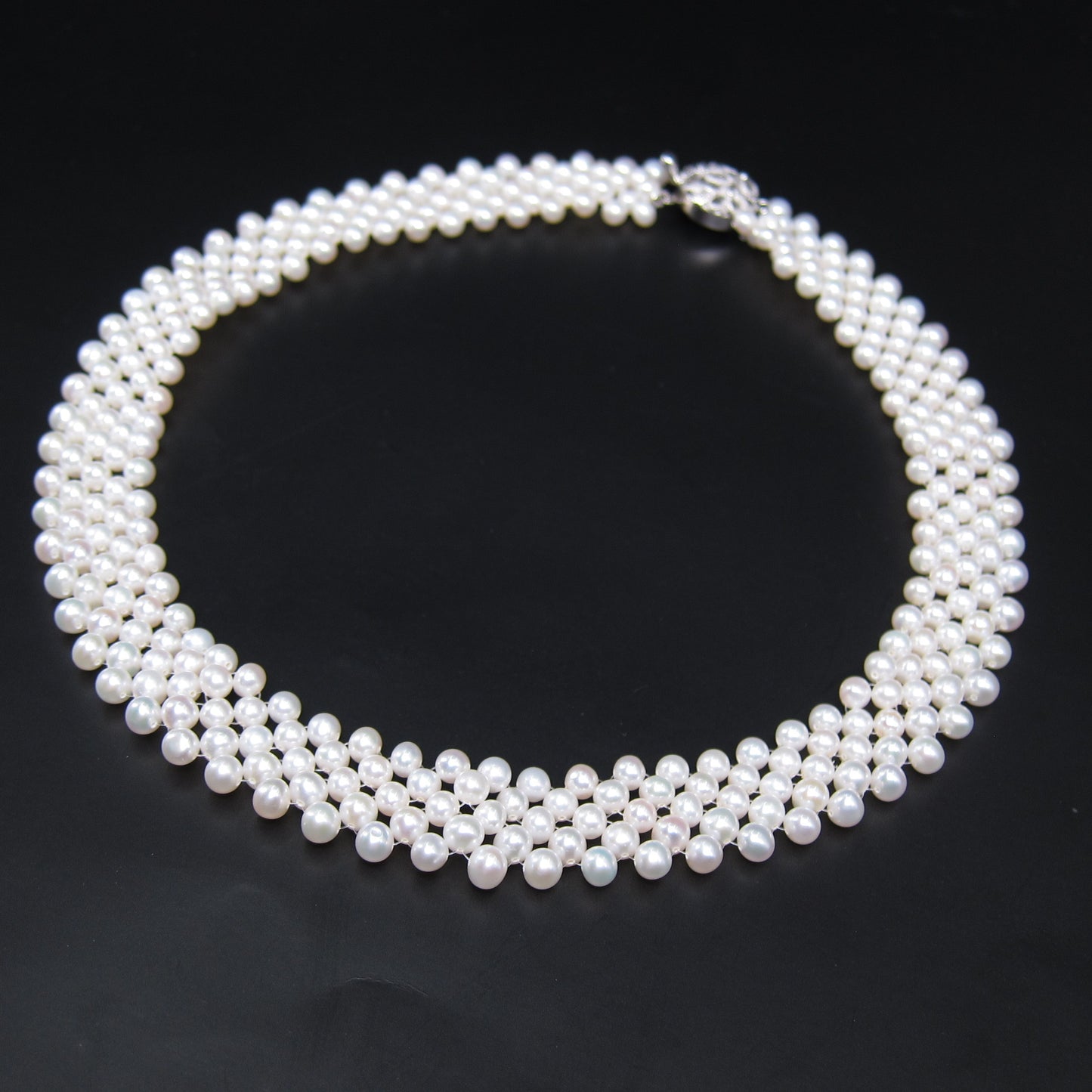 No Brand Vintage Freshwater Pearl with Silver Flower Buckle Collar Necklace