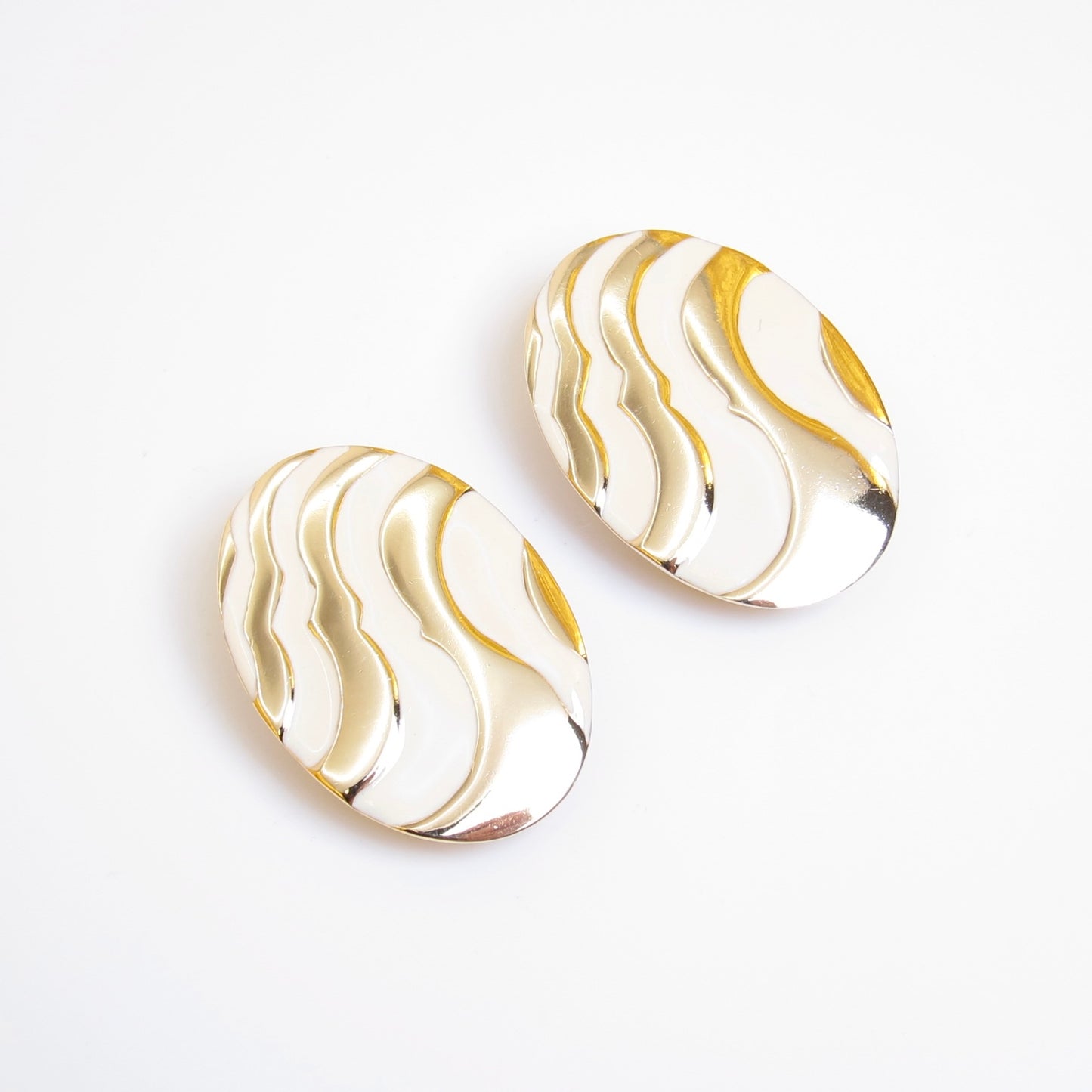 Givenchy Vintage Oval Shaped Ivory and Golden Clip-on Earrings