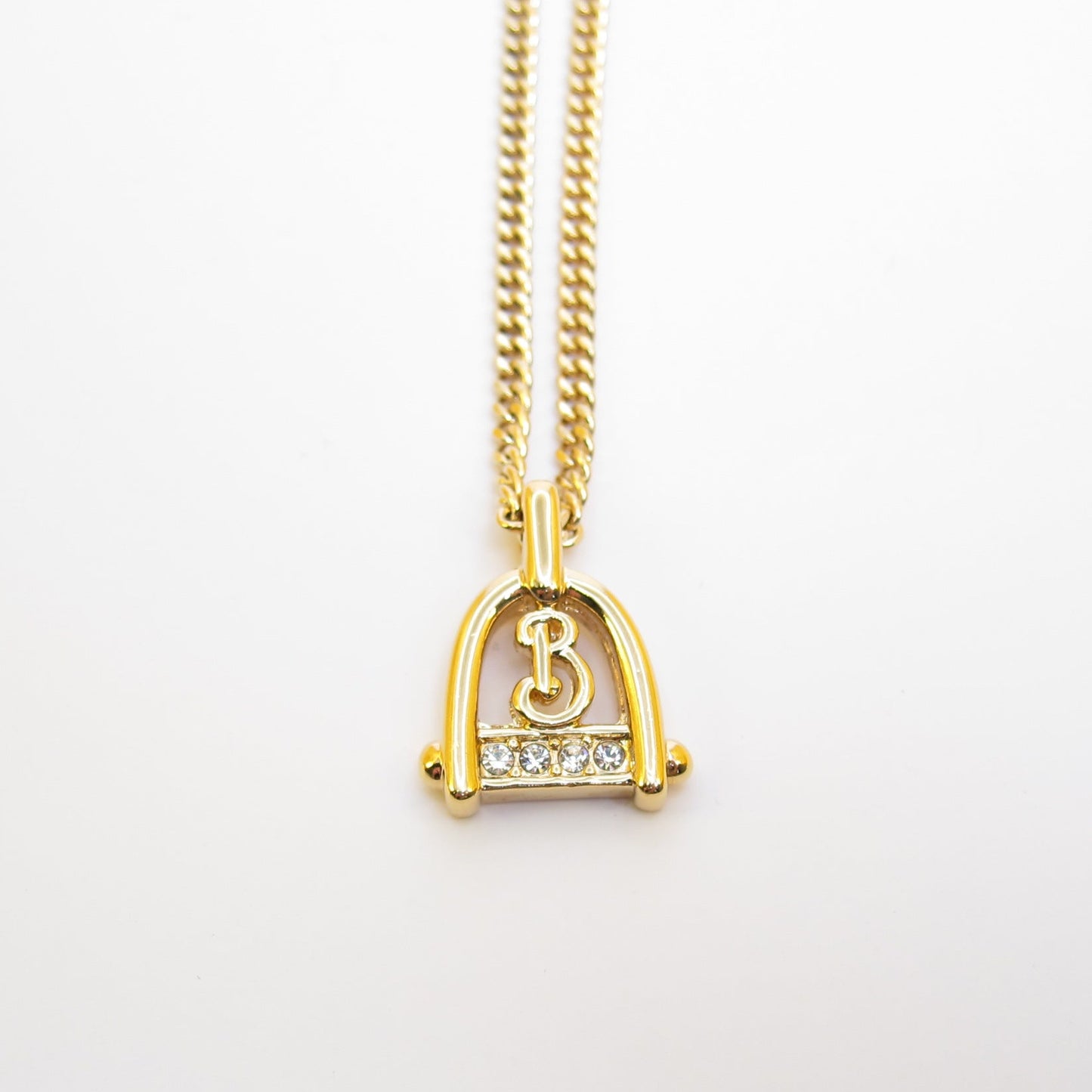 Burberry Vintage B Logo and Rhinestone Golden Necklace
