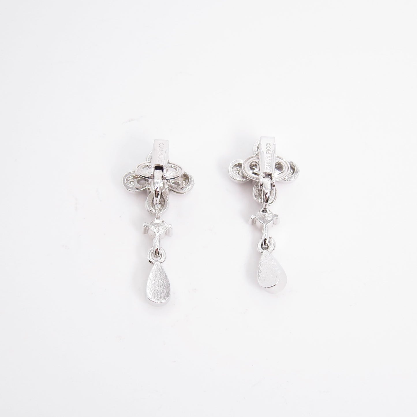 Nina Ricci Vintage Swing Rhinestone Silver Clip-on Earrings