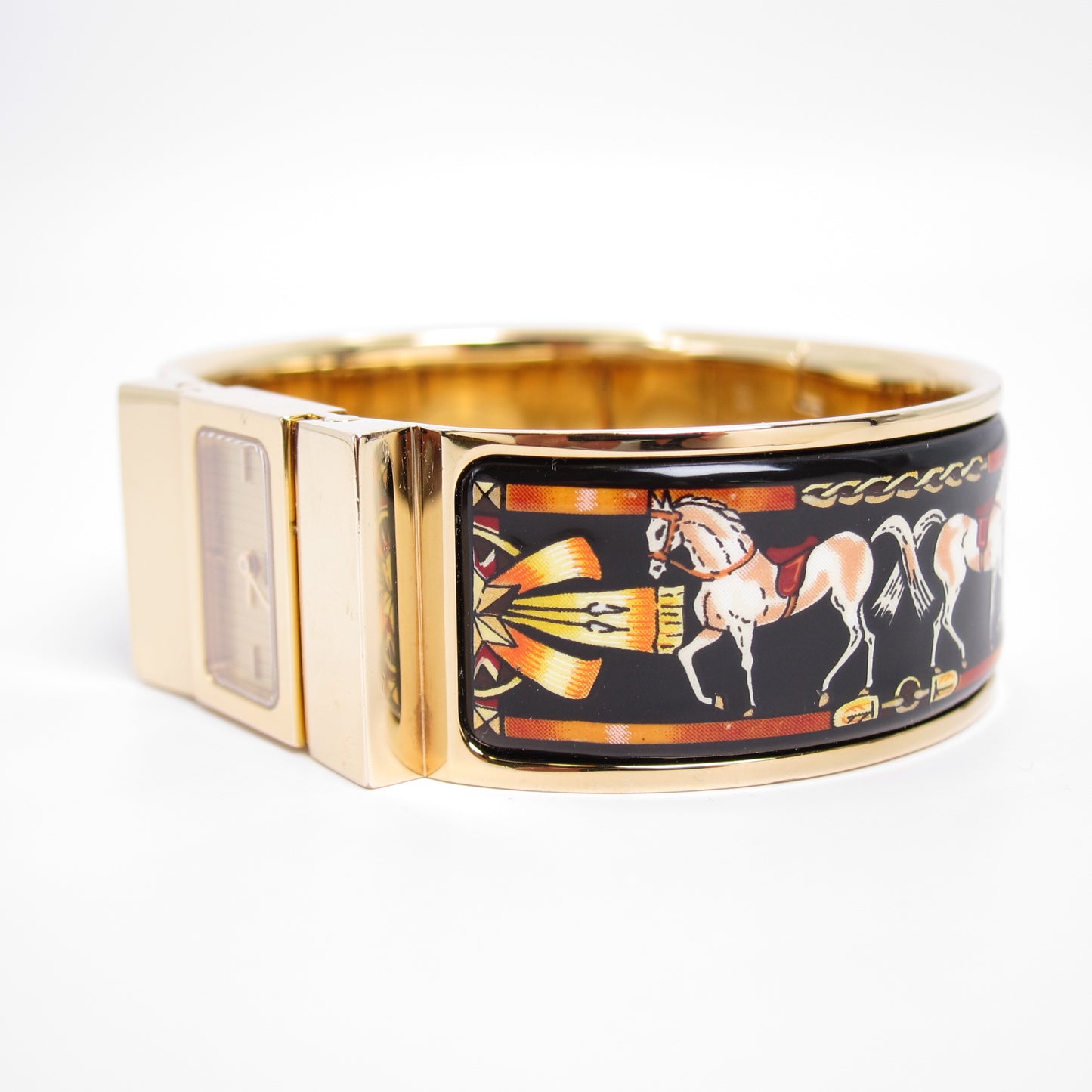 Hermes Vintage Loquet Golden Face Black Cloisonne Enamel Bangle Watch