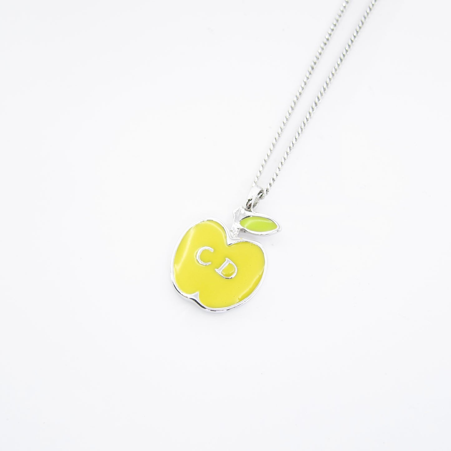 Christian Dior Vintage CD Logo on Yellow Apple Silver Necklace