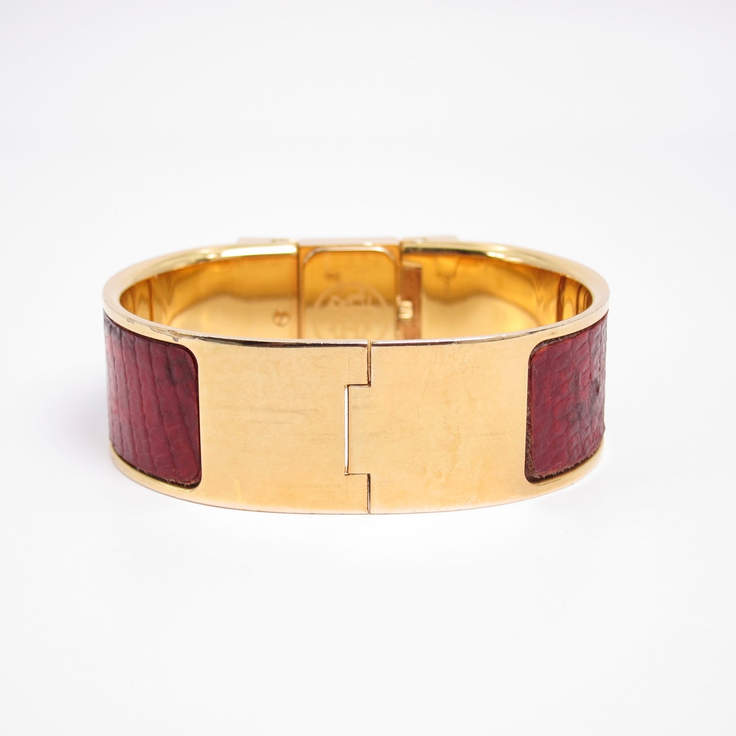 Hermes Vintage Loquet Red Crocodile Leather Golden Bangle Watch