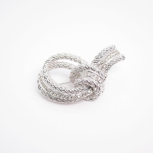 Christian Dior Vintage Knot with Rhinestone Silver Brooch