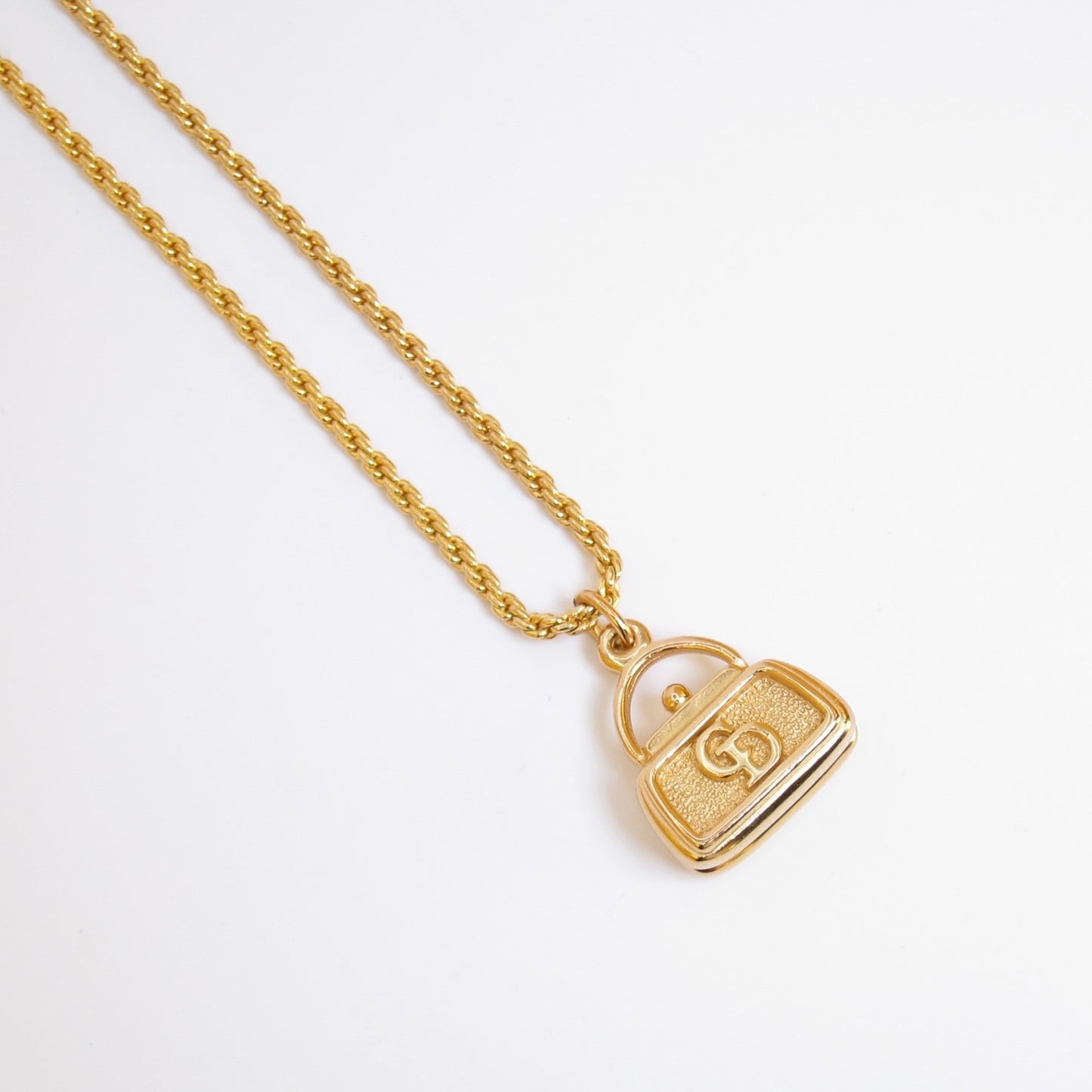 Christian Dior Vintage CD Logo Handbag Motif Golden Necklace