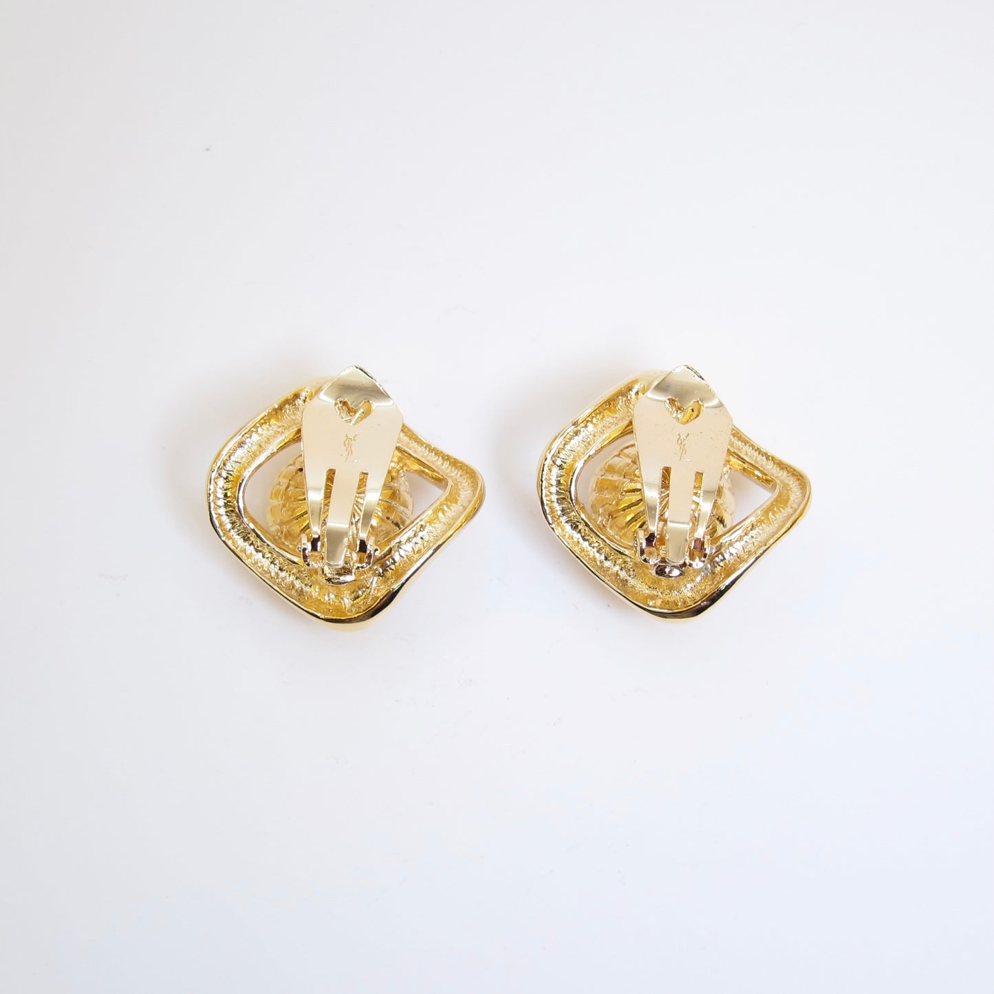 Yves Saint Laurent Vintage Rhinestone in Rhombus Golden Clip-on Earrings