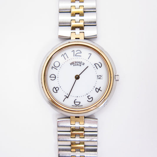 Hermes Vintage Profile White Face with Date and H Bracelet Watch