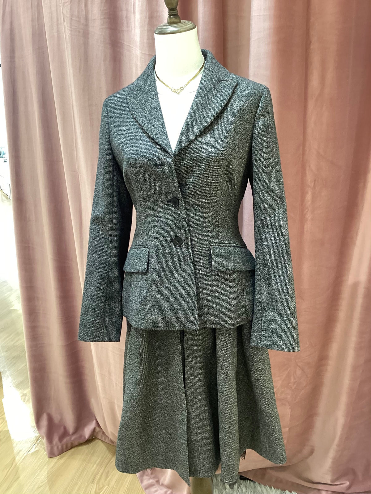 Christian Dior Vintage Gray Wool Coat and Skirt