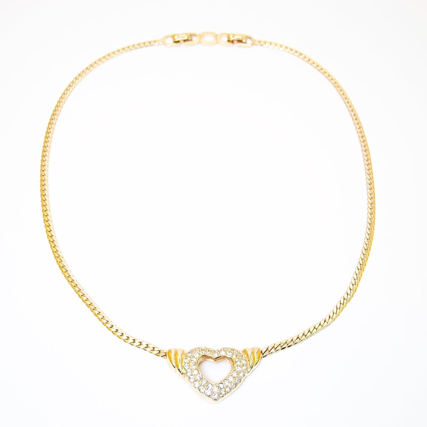 Christian Dior Vintage Heart Motif with Rhinestone Golden Necklace
