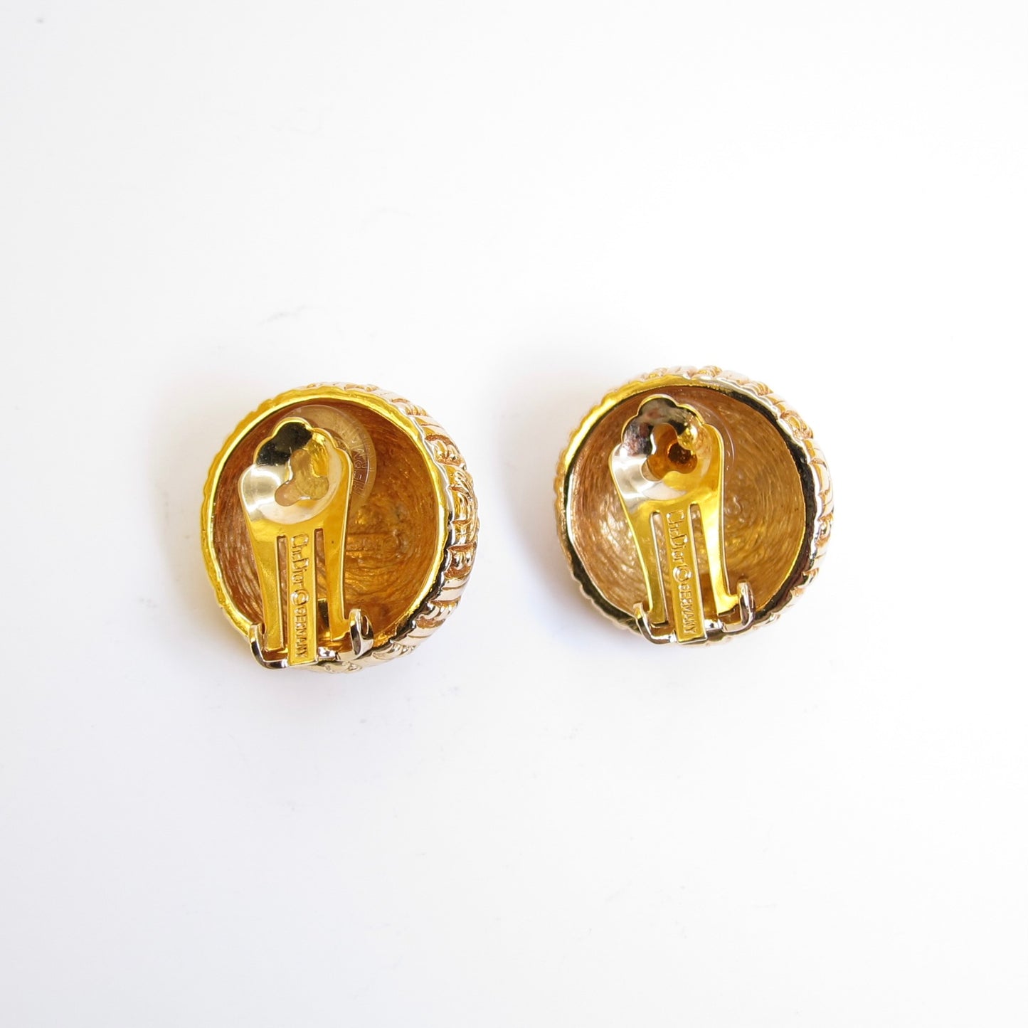 Christian Dior Vintage Green Color Stone Round Shaped Golden Clip-on Earrings