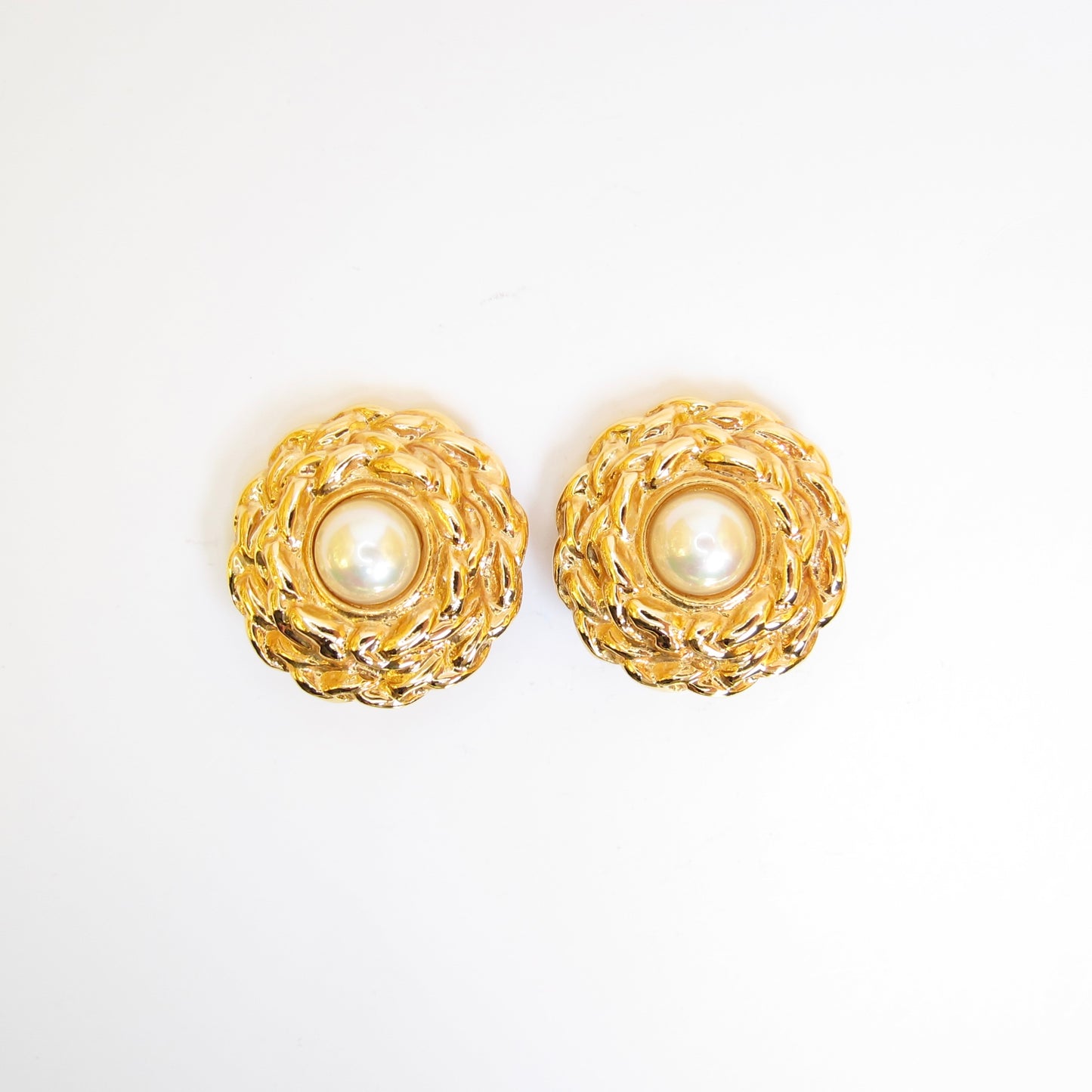 Yves Saint Laurent Vintage Flower Motif with Pearl Golden Clip-on Earrings