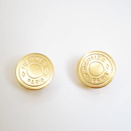 Hermes Vintage Hermes Logo On Round Shape Golden Clip-on Earrings