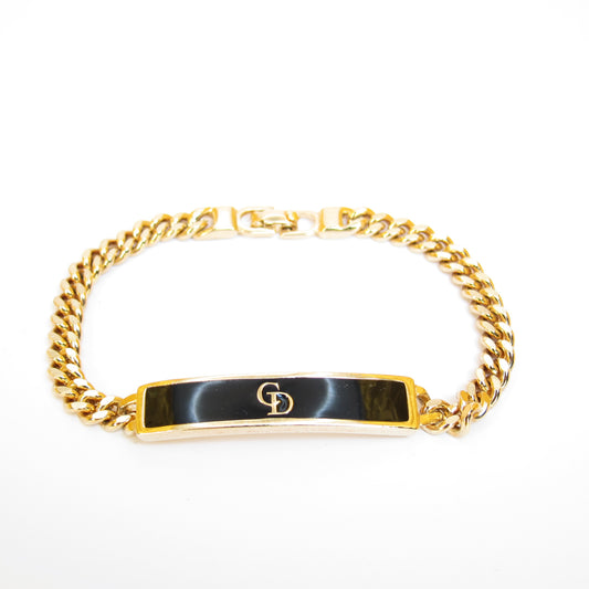 Christian Dior Vintage CD Logo on Black and Golden Bar Bracelet