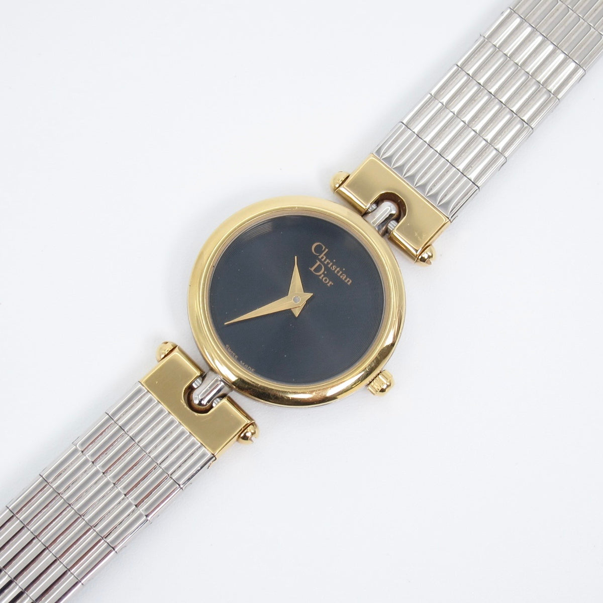 Christian Dior Vintage Round Black Face Two Tone Watch