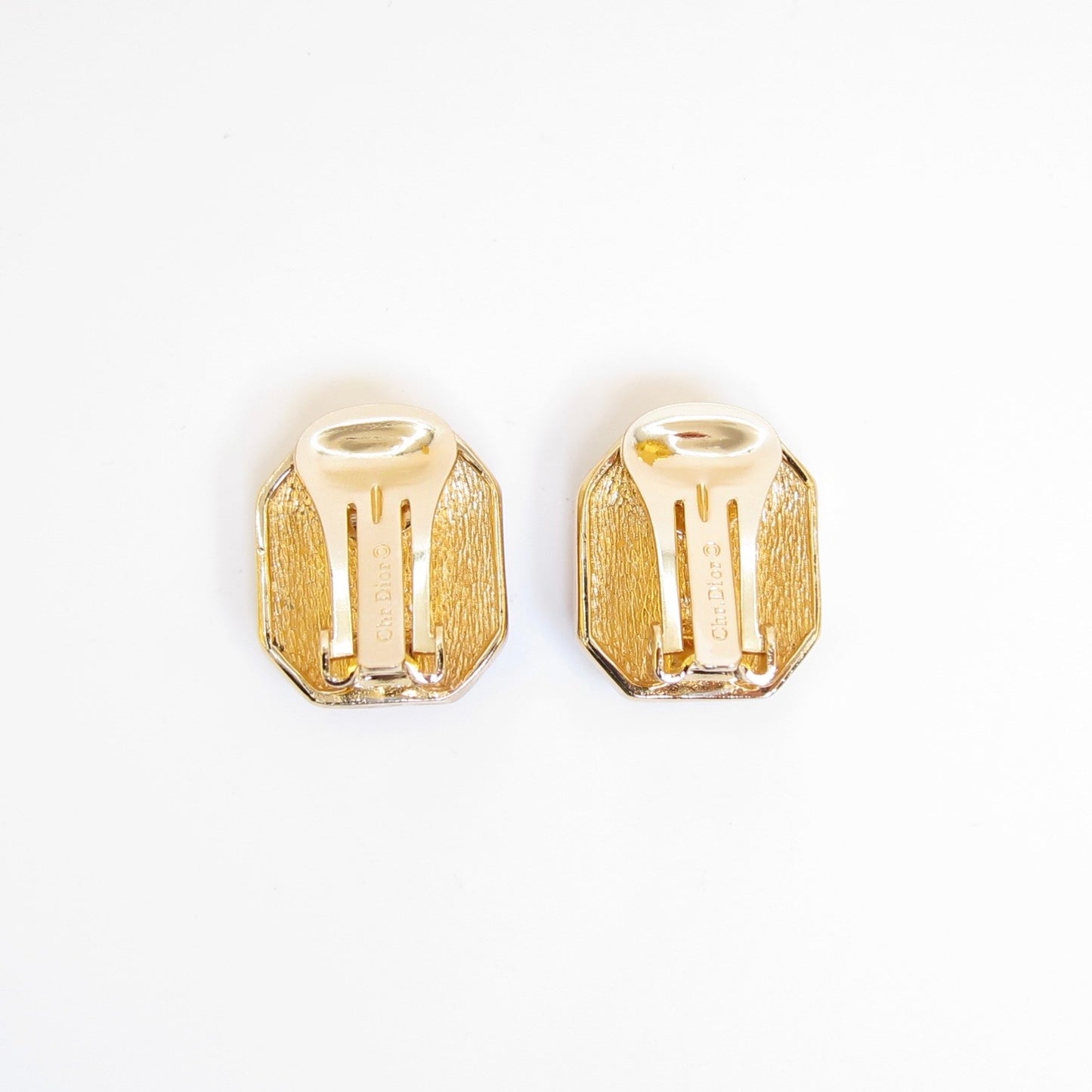 Christian Dior Vintage Octagon Blue and Rhinestone Golden Clip-on Earrings