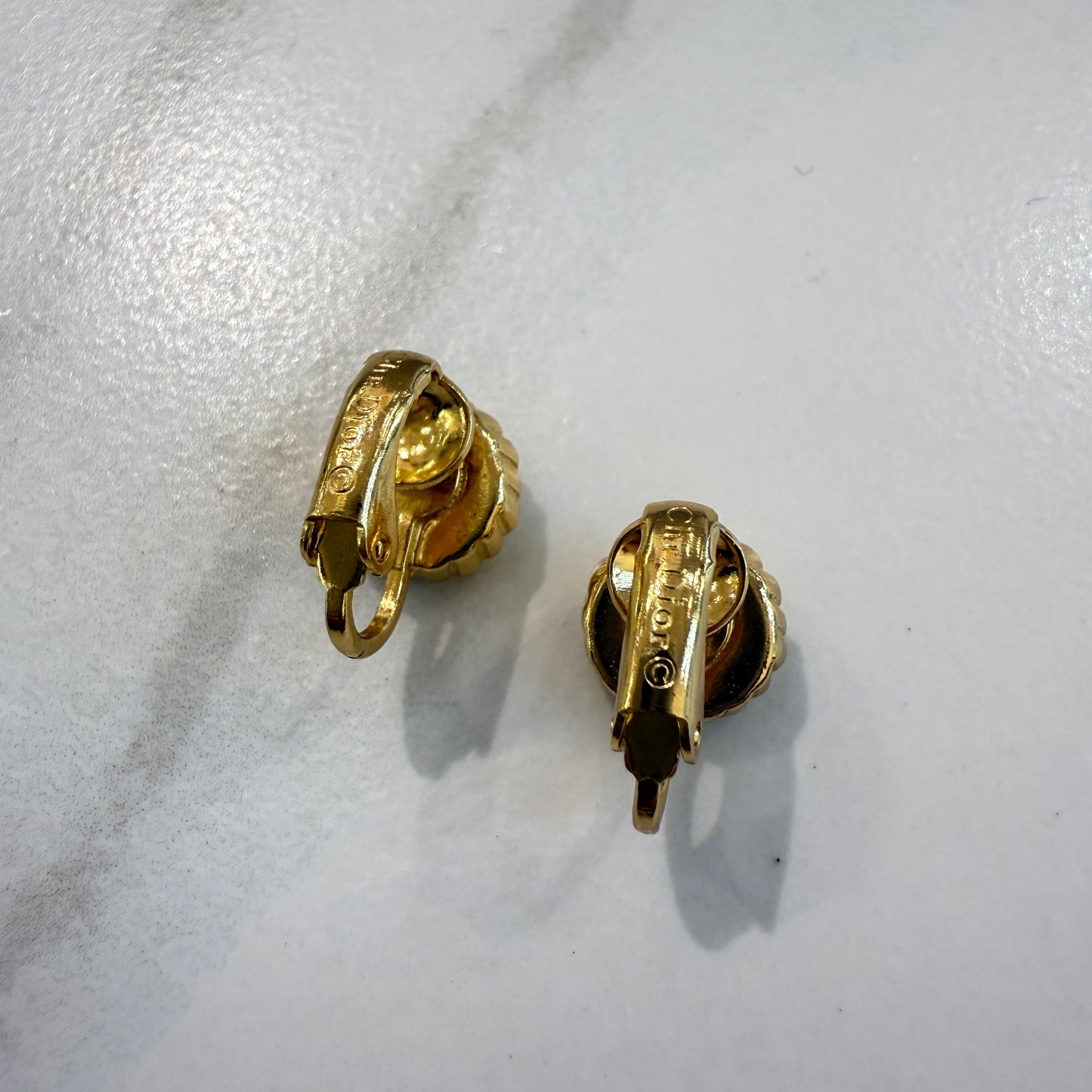 Christian Dior Vintage Rhinestone in Round Shape Golden Clip-on Earrings