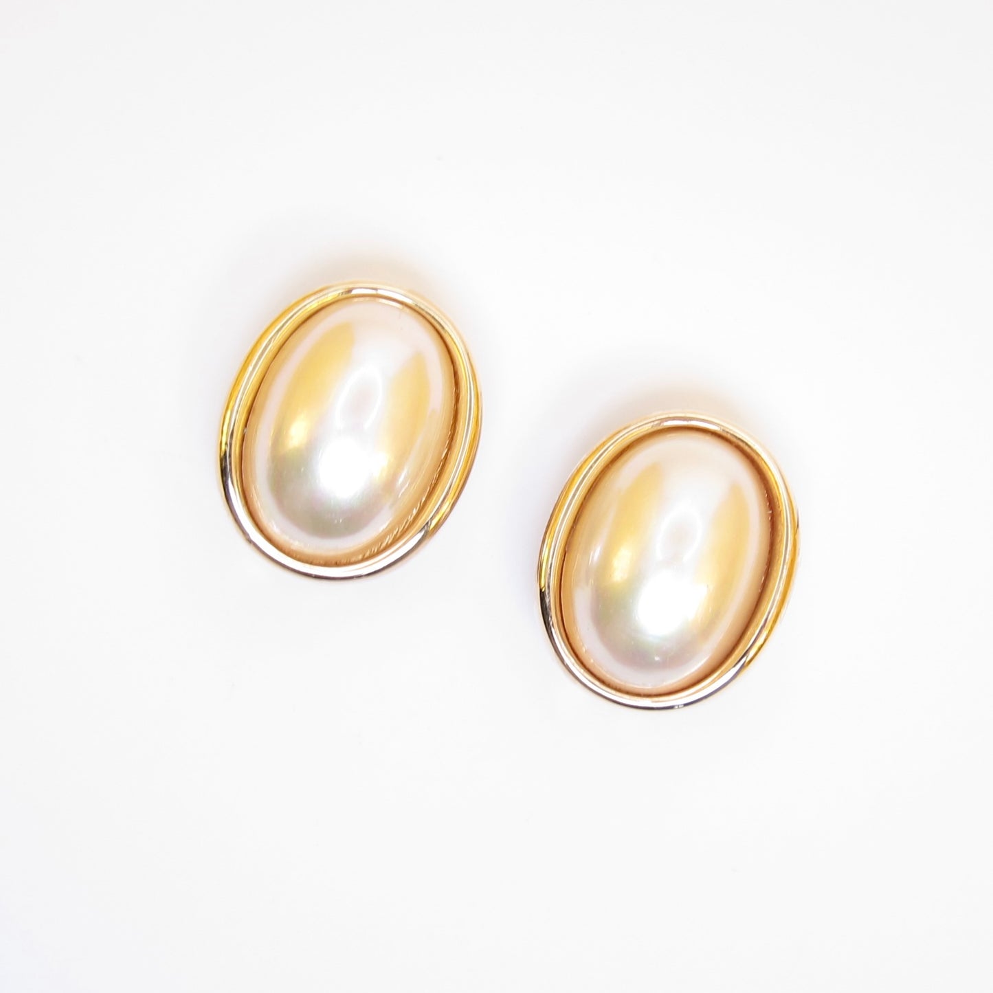 Christian Dior Vintage Oval Shaped Pearl Golden Clip-on Earrings
